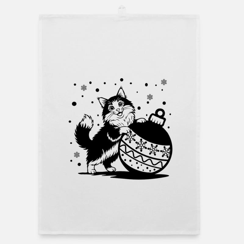 Süße, flauschige Katze mit einer großen Weihnachtskugel – St. - Organic Geschirrtuch - Weiß