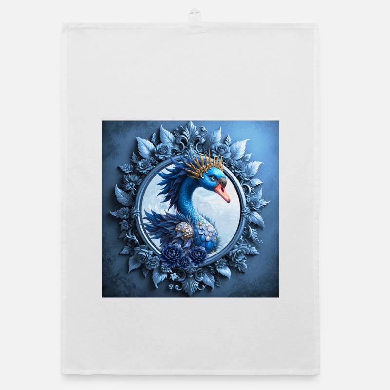 Blue Phoenix Crest in Frame Organic dish towel