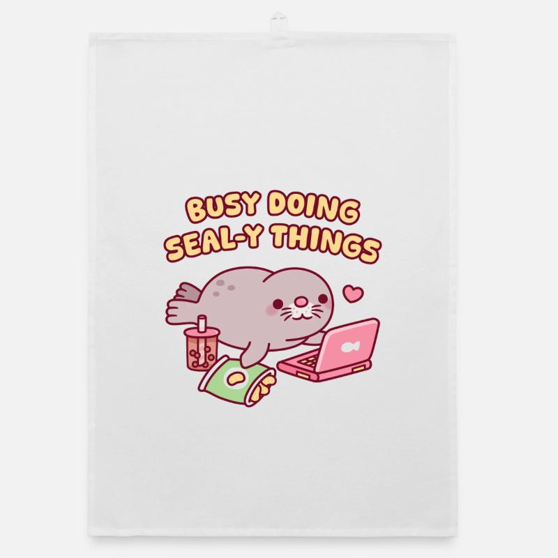 Cute Chonky Seal Chilling Busy Doing Seal-y Things Organic dish towel