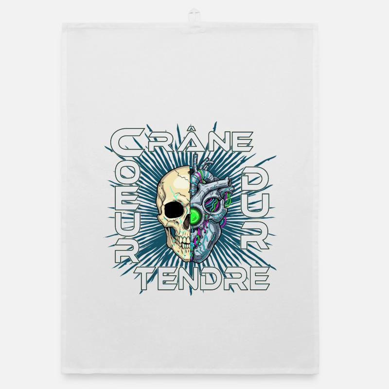 CrâneCoeur - Crâne dur Cœur tendre - Torchon bio - blanc