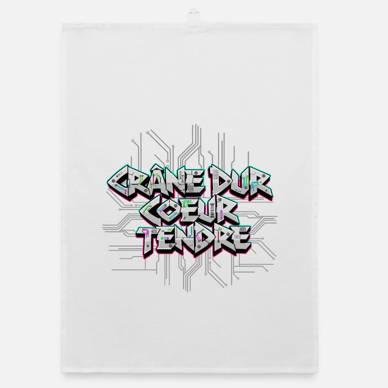 Cyber Electro - Crâne dur Cœur tendre - Torchon bio - blanc