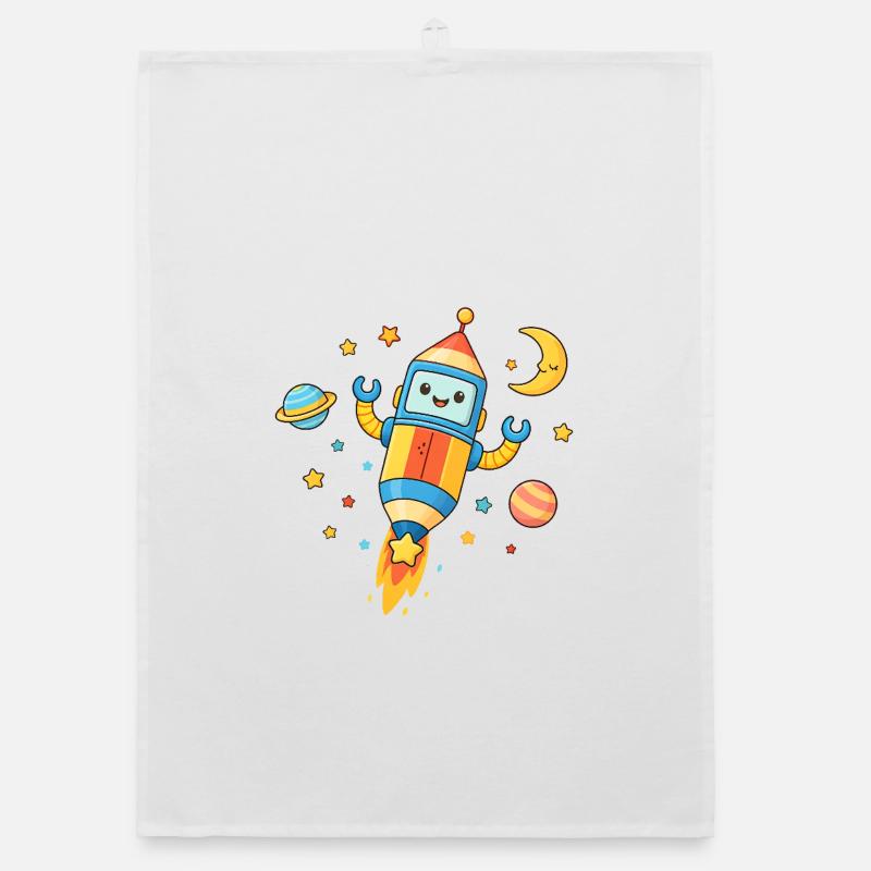 Motif coloré de fusée spatiale Torchon bio