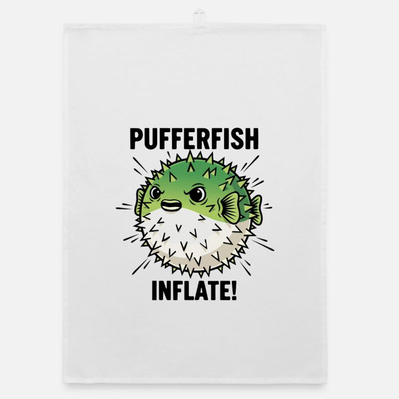 Globe Fish Danger Inflation Schwarzer Kugelfisch Organic Geschirrtuch