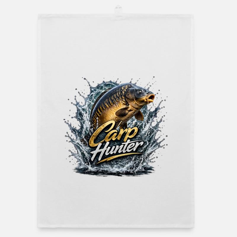 Carp Hunter Splash – Chemise de pêche à la carpe - Torchon bio - blanc