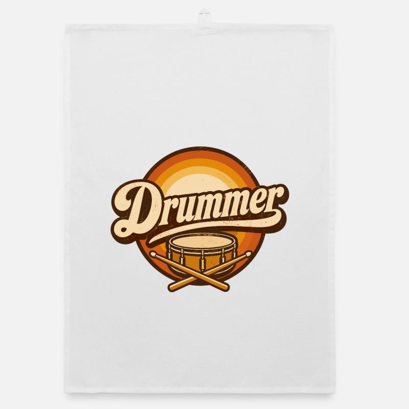 Drummer Retro Logo with Drum Organic dish towel