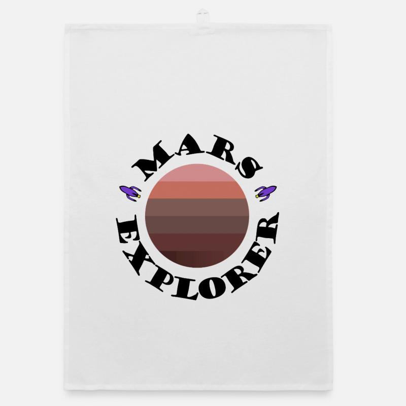 Mars Planet Sunset with Rockets Organic dish towel