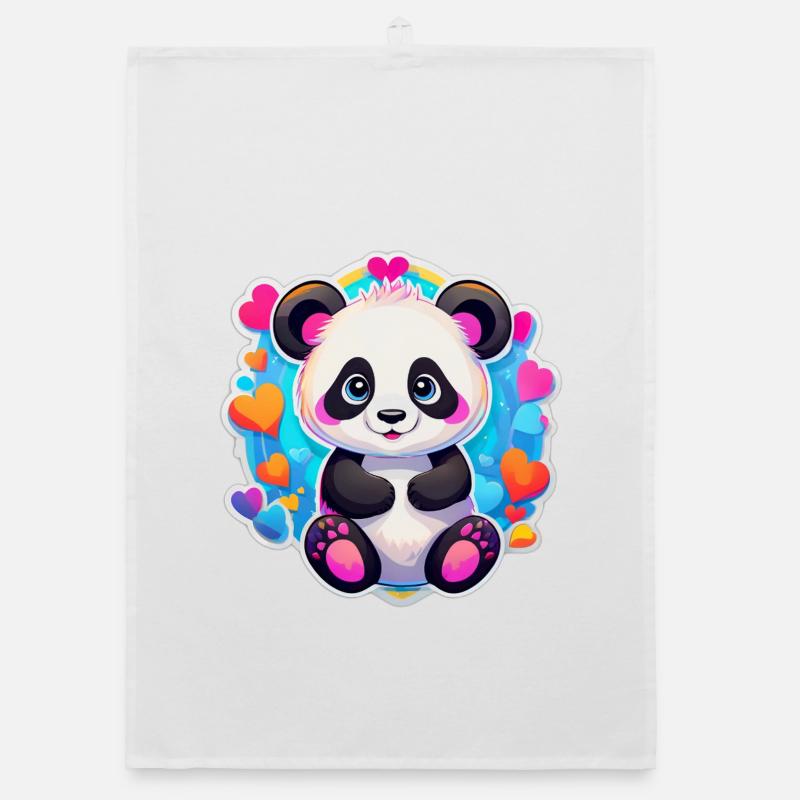 Rainbow Heart Panda Organic dish towel