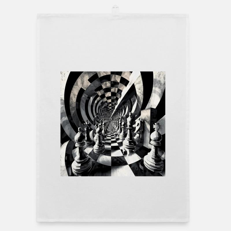 Spirale d’échecs en noir et blanc Torchon bio