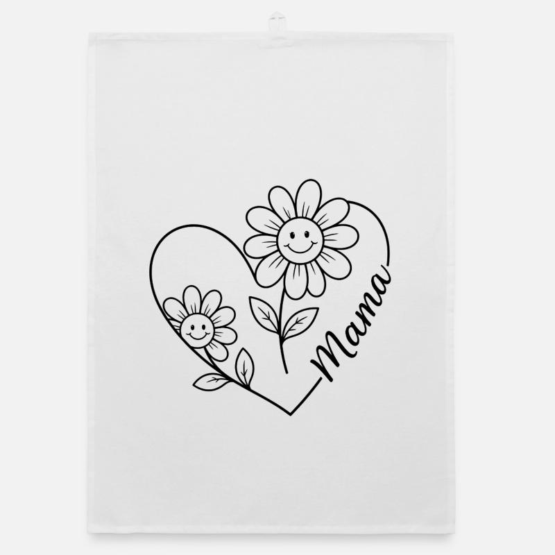 Maman Fleur en traits - Torchon bio - blanc