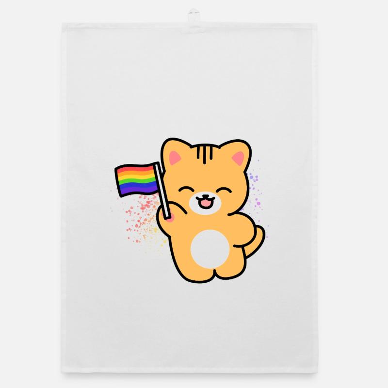 Kätzchen mit Pride-Fahne Organic Geschirrtuch