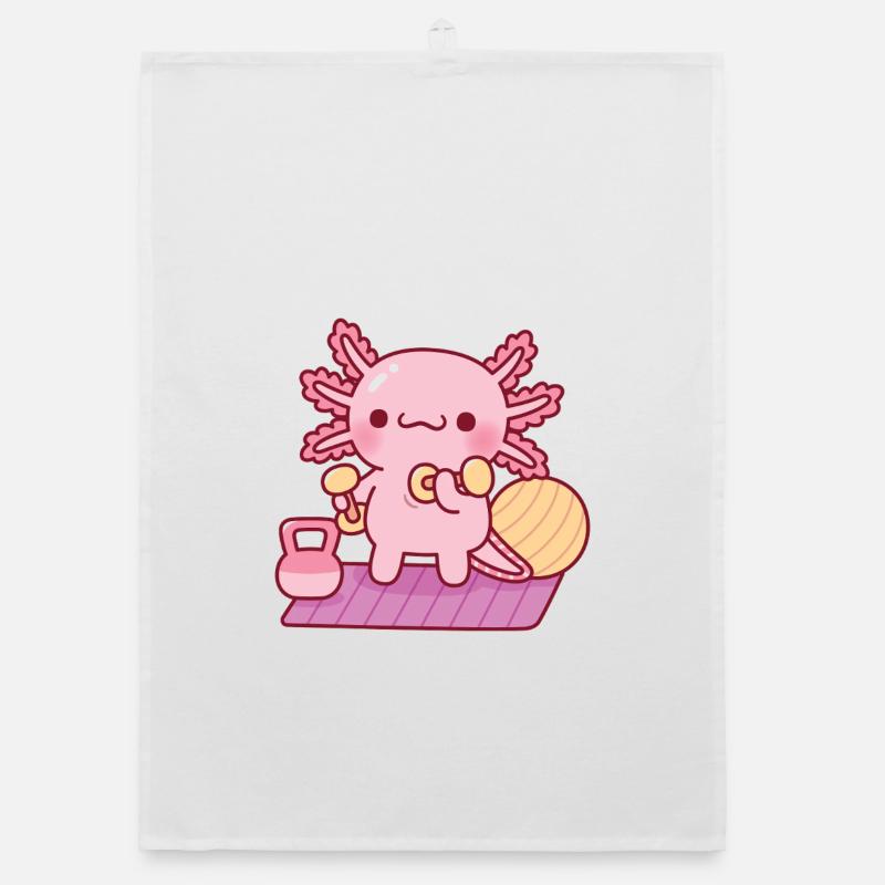Cute Axolotl Workout With Dumbbells Organic dish towel