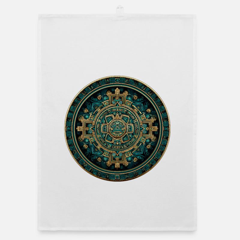 Calendrier solaire aztèque en or - Torchon bio - blanc