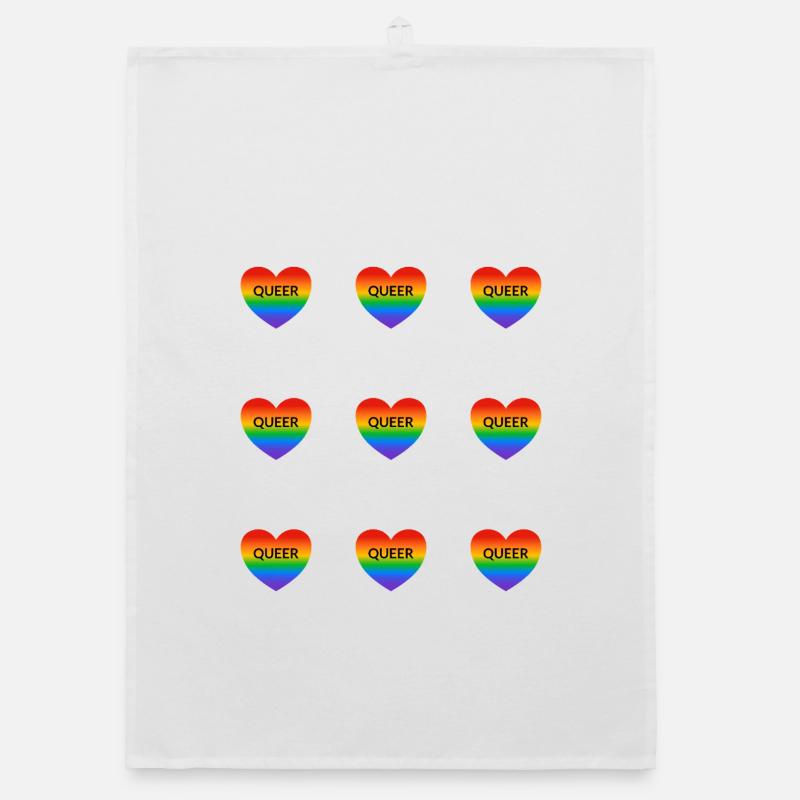 Queer Rainbow Hearts Pattern Organic dish towel