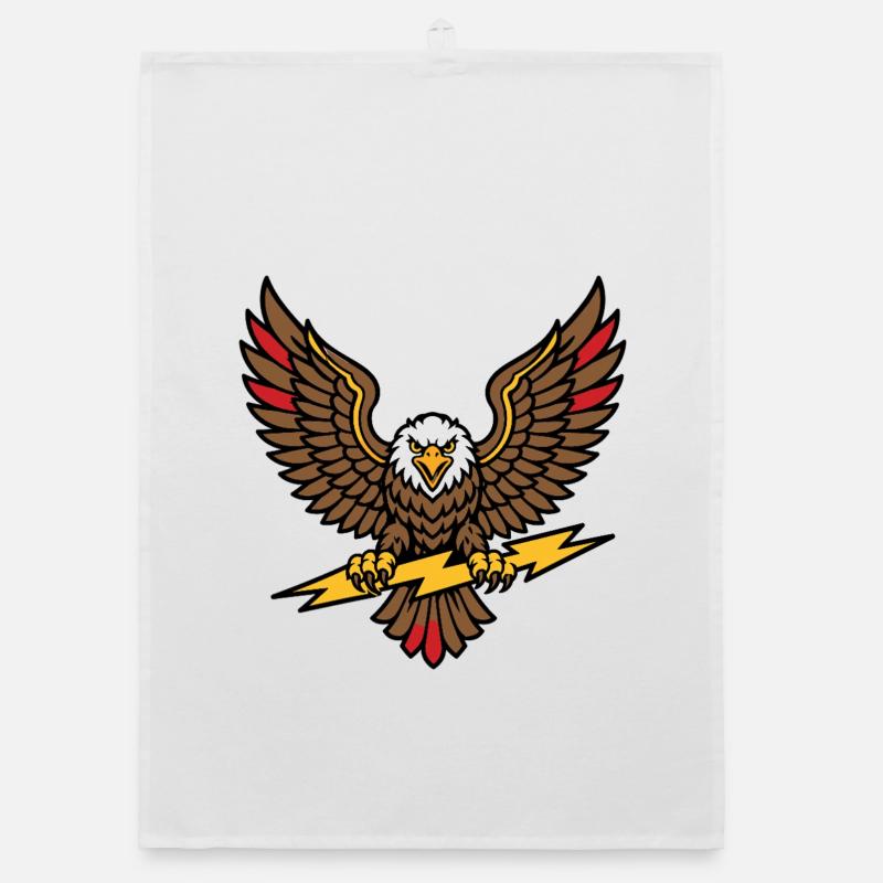 Old school tattoo style lightning eagle Organic dish towel