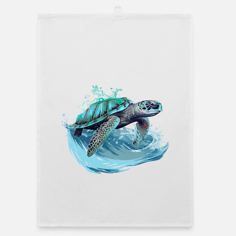 Neon Sea Turtle Wave Dance Organic dish towel
