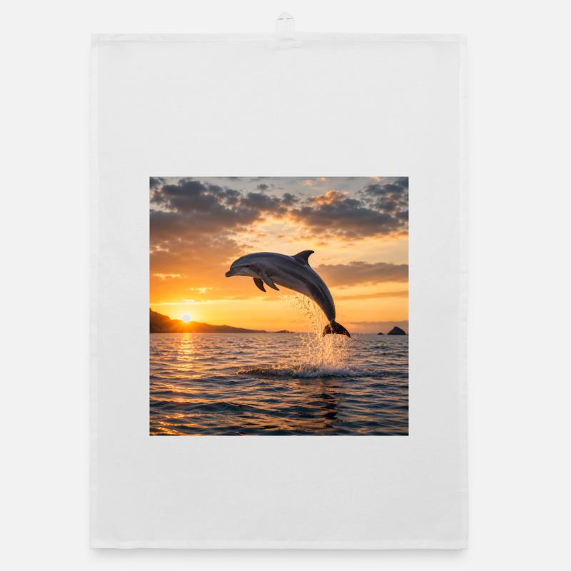 Dolphin at sunset Organic dish towel