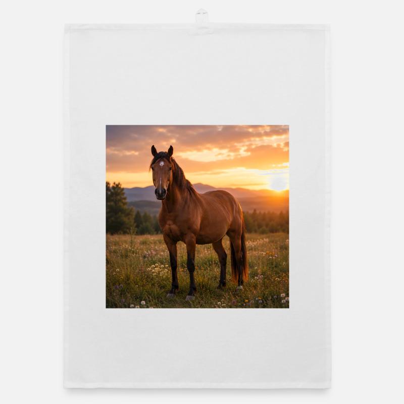 Cheval au coucher du soleil Torchon bio