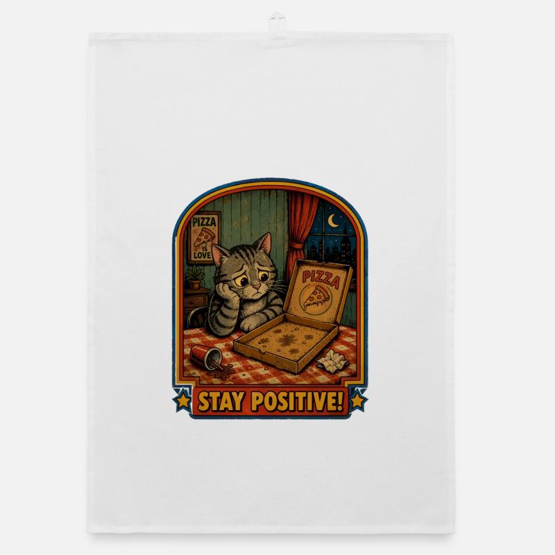 Pizza Evening Cat Stay Positive Organic dish towel