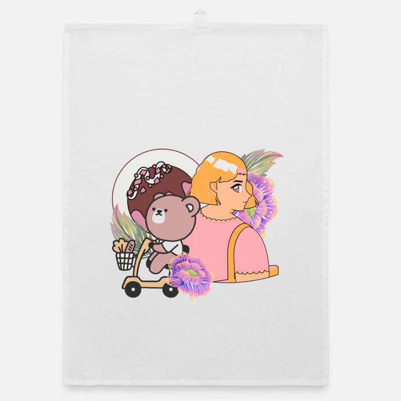 Kawaii Bear on Mobility Scooter & Sweets Organic dish towel