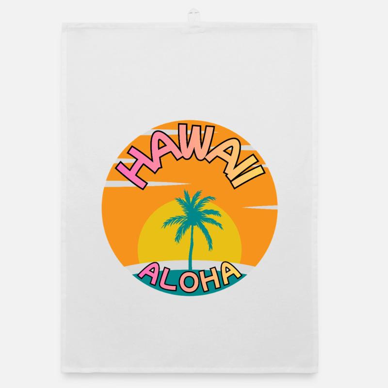 Hawaii Aloha Sunset with Palm Tree Organic dish towel