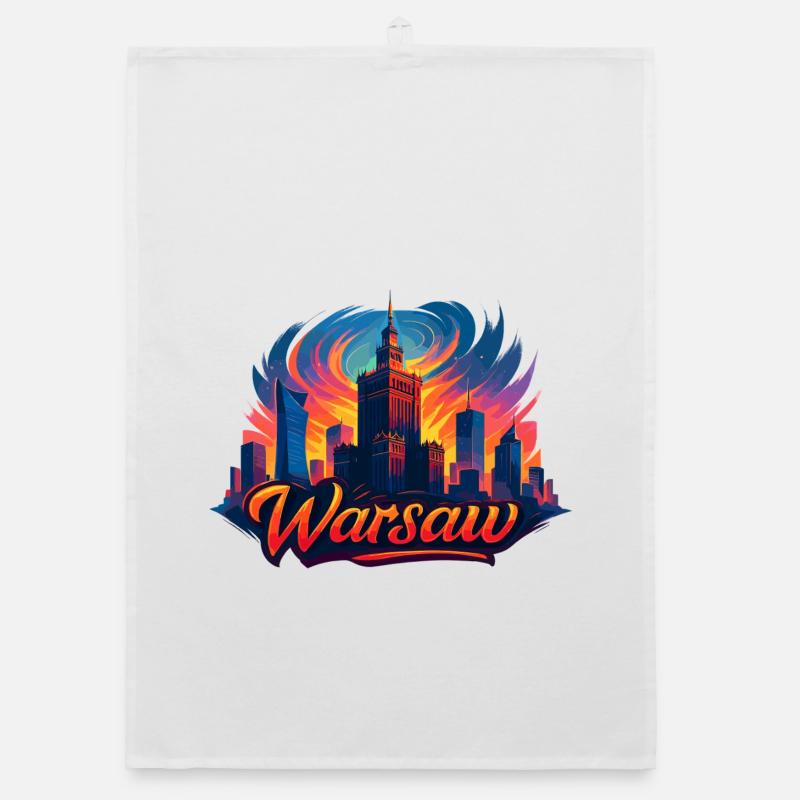 Art de la skyline de Varsovie – Coloré et moderne Torchon bio