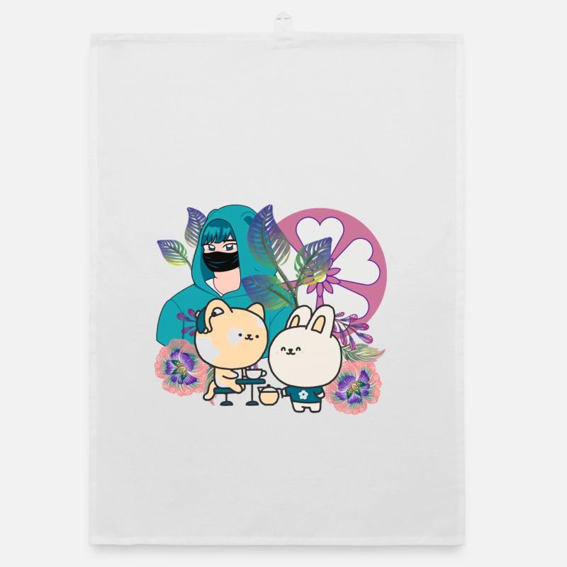 Anime Group in Mask with Cochlear Implant Art Organic dish towel