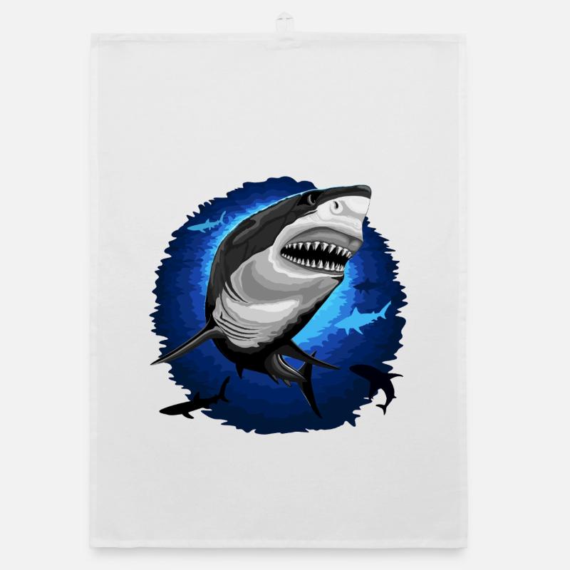 Mâchoires d’attaque de requin sur un océan bleu profond Torchon bio