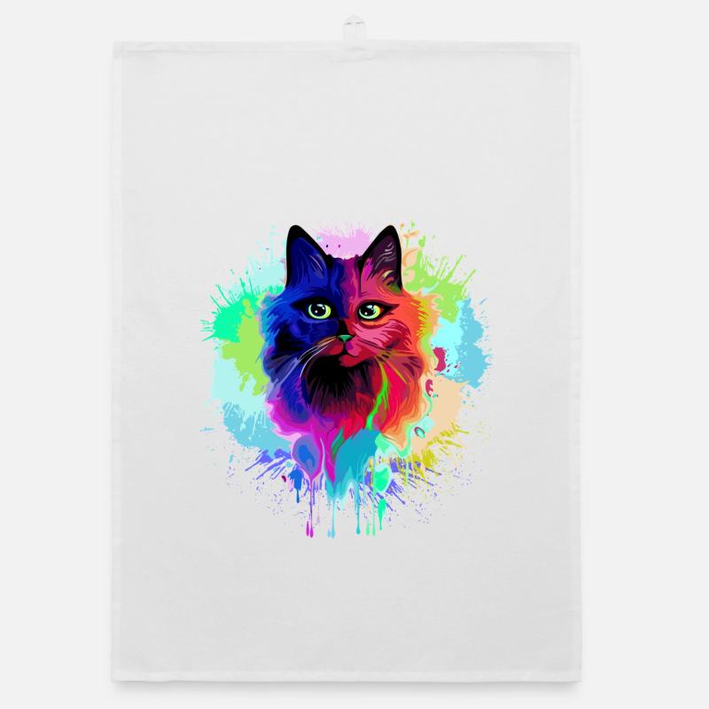 Cat Psychedelic Trippy Paint Splats Organic dish towel