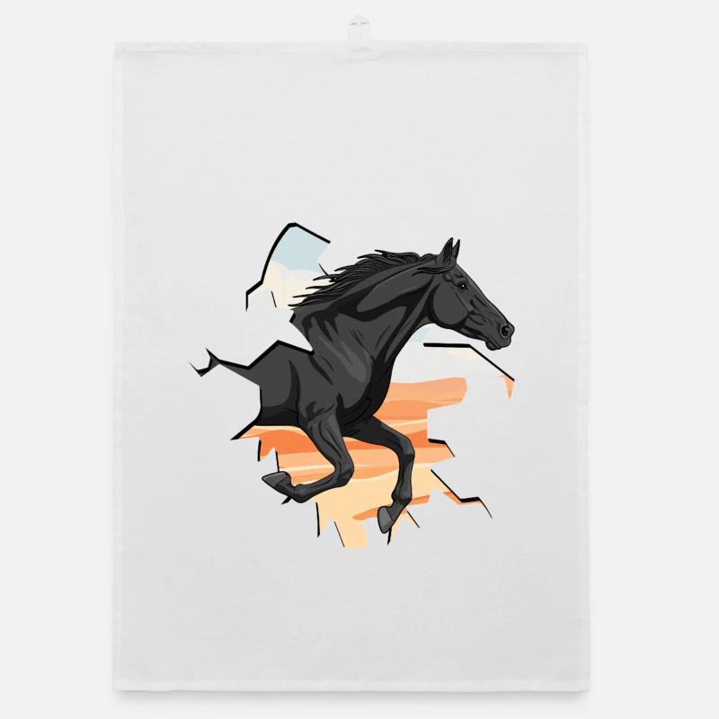 A galloping Abaga horse going through a wall Organic dish towel