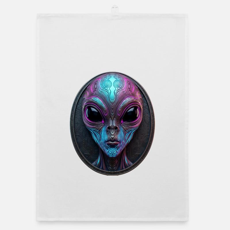 Neon Alien Medallion Sci-Fi Art Organic Geschirrtuch