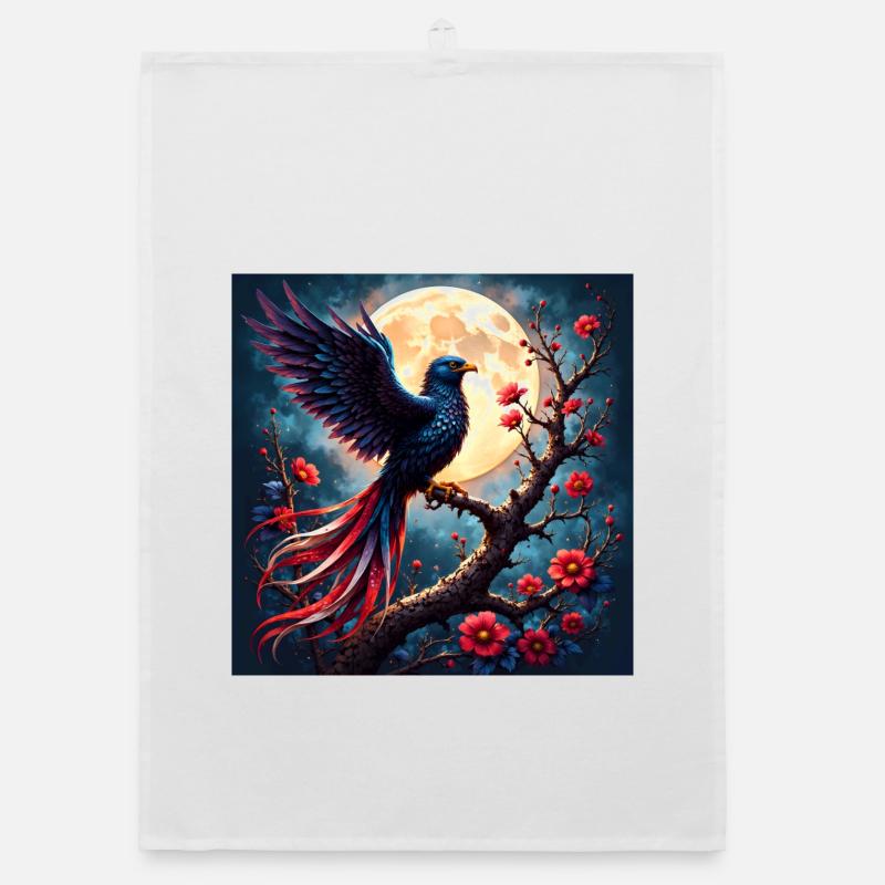 Blue Phoenix Under Full Moon Organic dish towel