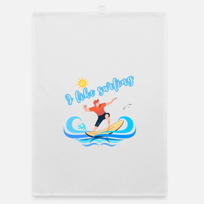 J’aime le surf – Design de plage d’été - Torchon bio - blanc