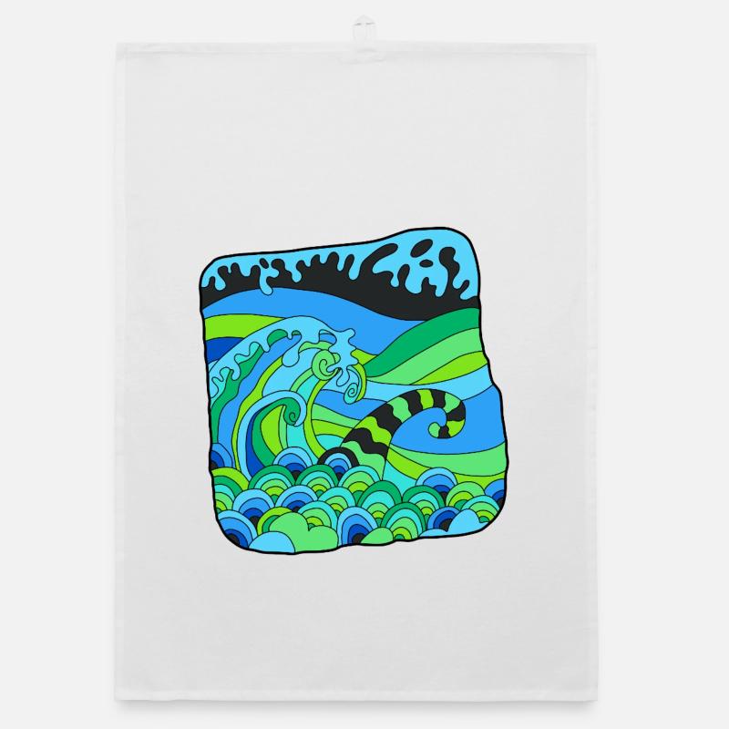 Vagues Déco Verdoyantes Torchon bio