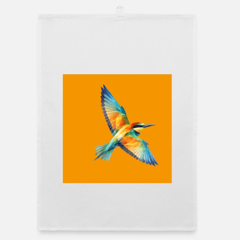 Feverish Bee-Eater Polygon Art on Orange Organic dish towel