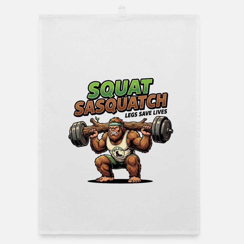 Sasquatch Squat Power Organic dish towel