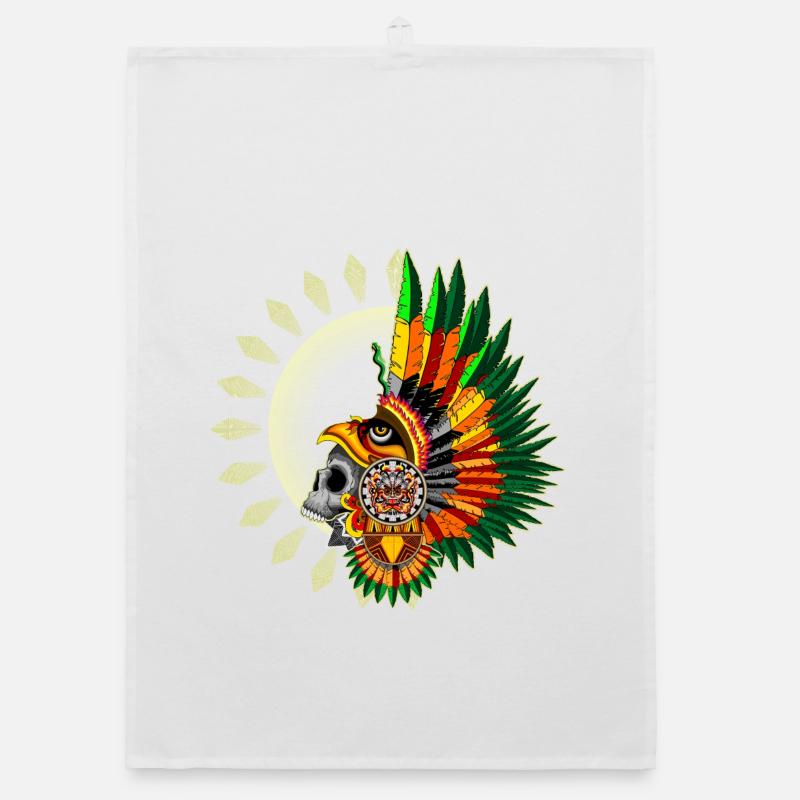 Aztec Eagle Warrior Skull Organic dish towel
