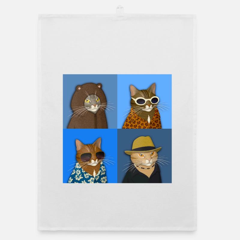 Variété de chat tigré - Torchon bio - blanc