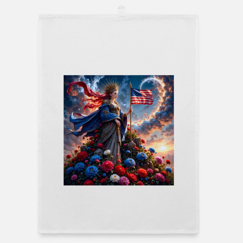 Déesse florale avec drapeau américain Torchon bio