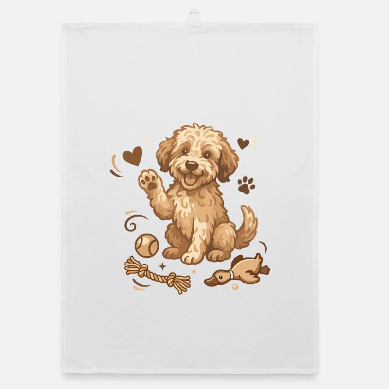 Chiot Doodle avec des jouets Torchon bio