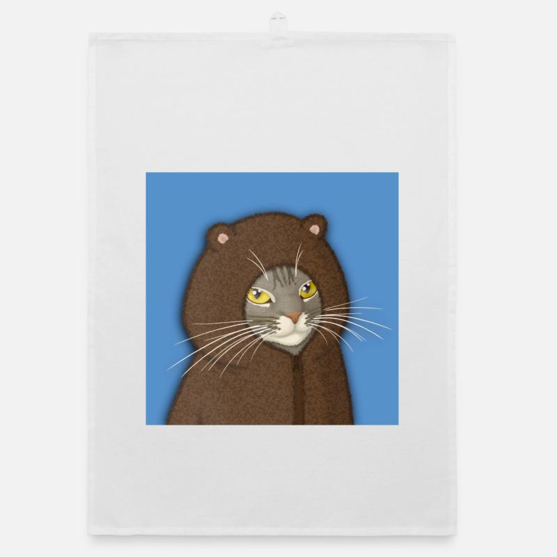 Portrait du Chat à Capuche d’Ours - Torchon bio - blanc