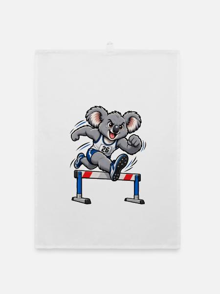 Süßer Koala beim Hürdenlauf - Organic Geschirrtuch - Weiß - Vorne