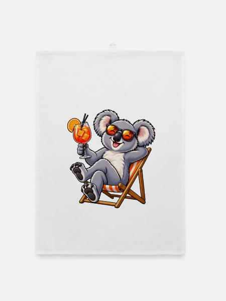 Koala mit Cocktail – Entspannter Sommer - Organic Geschirrtuch - Weiß - Vorne