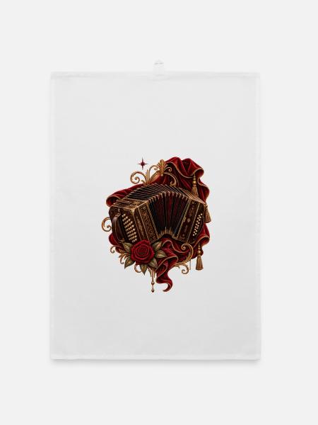 Vintage Bandoneon mit roter Rose - Organic Geschirrtuch - Weiß - Vorne