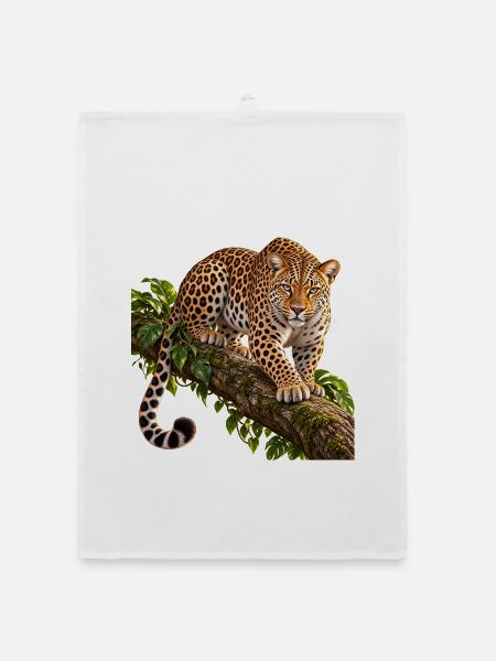 Leopard Realistisch – Wildnis und Stärke - Organic Geschirrtuch - Weiß