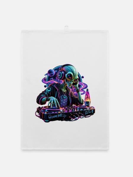 Kosmischer Alien DJ - Organic Geschirrtuch - Weiß