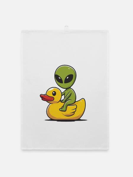 Alien auf Ducky - Organic Geschirrtuch - Weiß