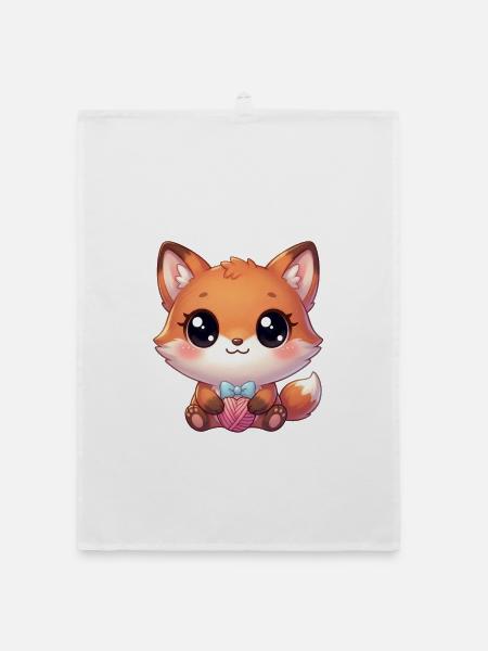 Kawaii Chibi Fuchs - Organic Geschirrtuch - Weiß - Vorne