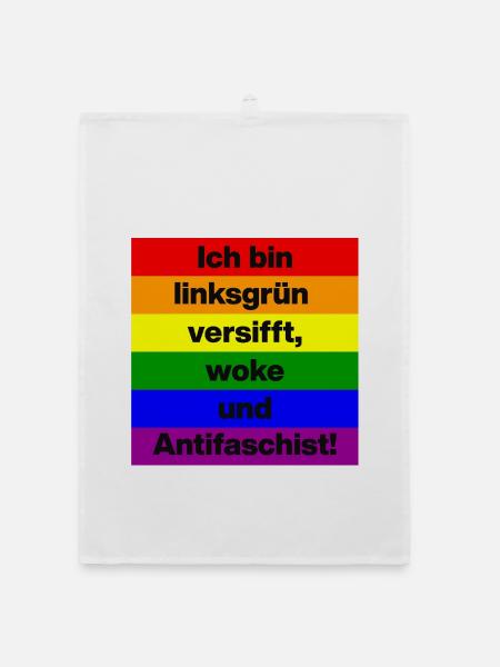 LINKSGRÜN VERSIFFT WOKE ANTIFASCHIST SPRUCH, NONZS - Organic Geschirrtuch - Weiß