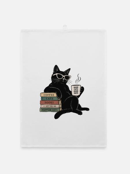 Gute Katzen Gute Tage Kaffee Glücklichere Tage Sonnenbrille - Organic Geschirrtuch - Weiß - Vorne