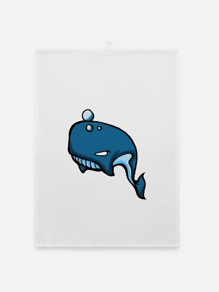Coole Blue Whale Cartoon-Grafik - Organic Geschirrtuch - Weiß